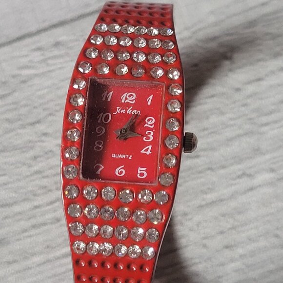 Red Rhinestone-Studded Quartz Womens Watch With Stainless Steel Back - Picture 2 of 5
